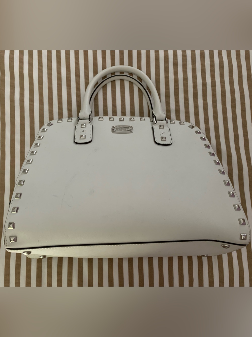 Michael Kors White Pyramid-Stud Leather Tote